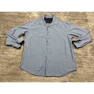Van Heusen Shirt Mens Large Blue Check Long Sleeve Button Up‎ Cotton Blend